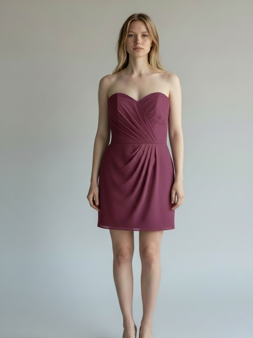 Bill Levkoff Strapless Sweetheart Mini Dress in Burgundy